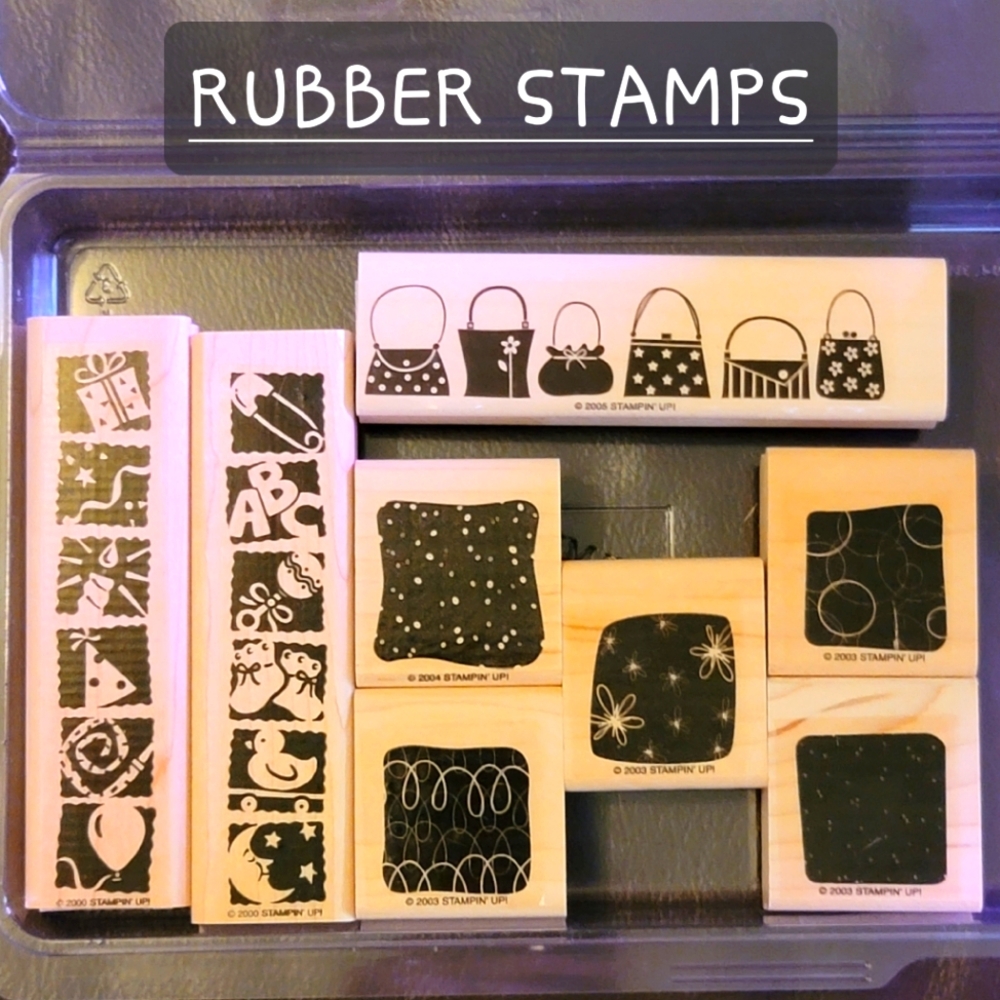 8-pc rubber stamp by Stampin' Up! Retired birthday handbags backgrounds baby MCM